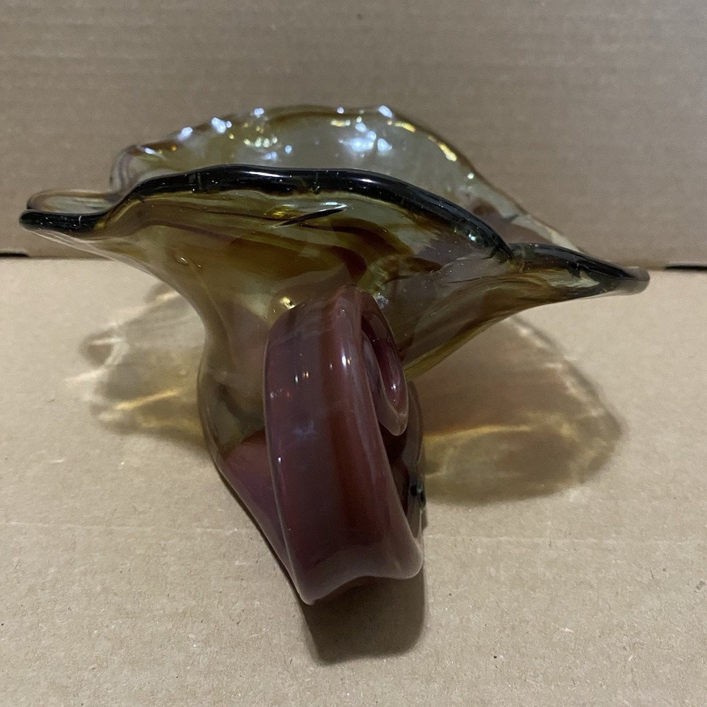 Vintage‎ Murano Style Swirl Sculptured Art Amber Brown Glass Glass Candy Dish - Picture 4 of 11